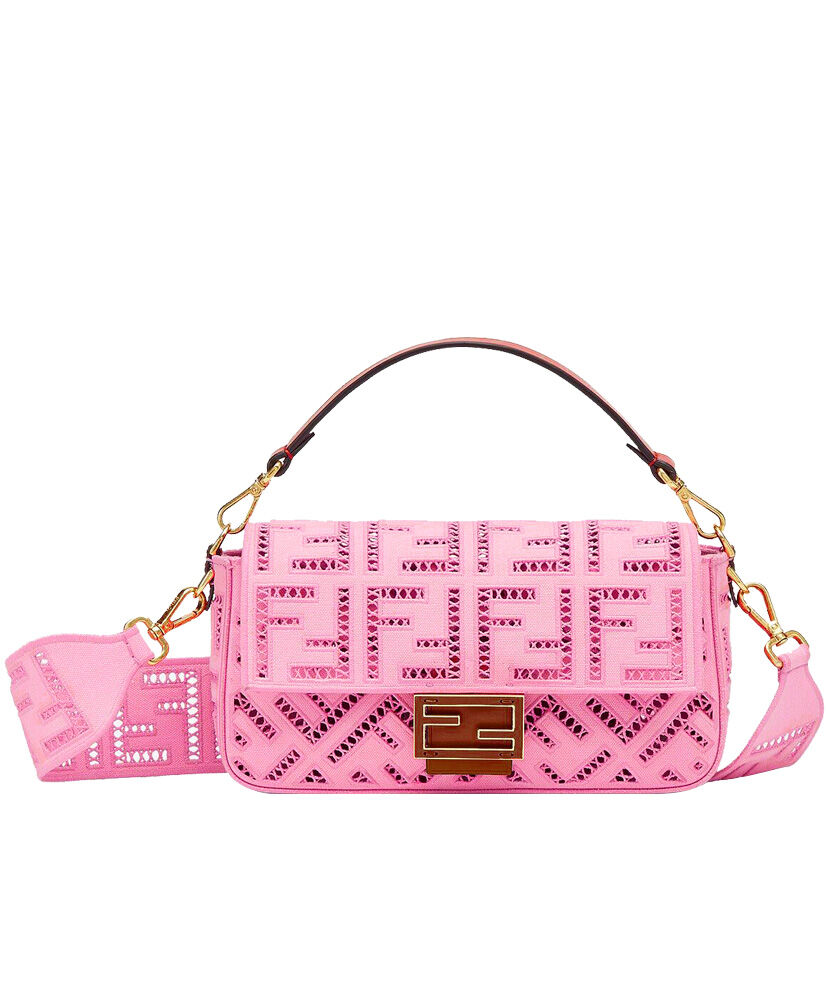 Fendi Baguette FF Canvas Handbag 8BR600 Pink